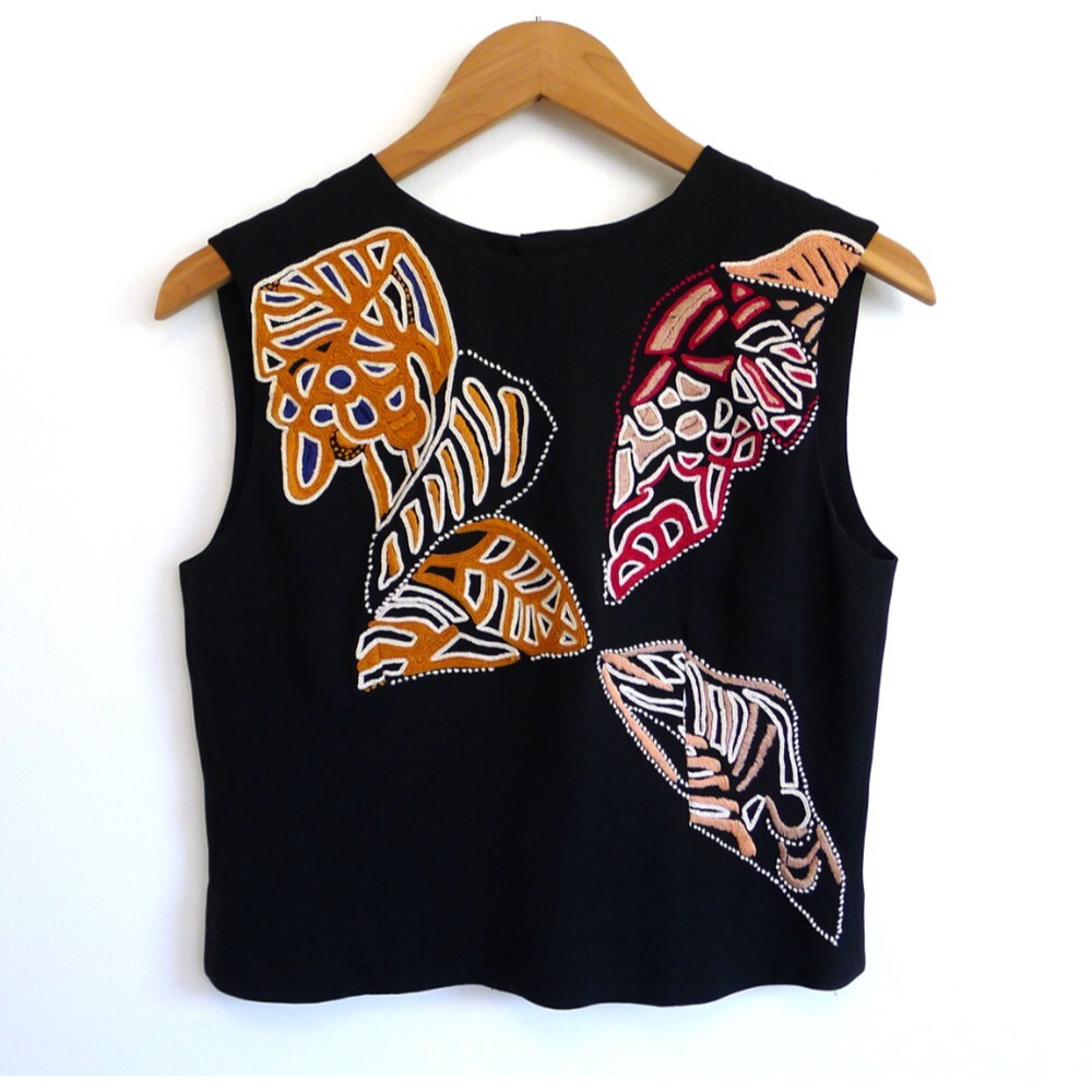 MAIYET NEW YORK Ethical Luxury Embroidered Silk Top Vest Boxy Crop 38 XS S $895